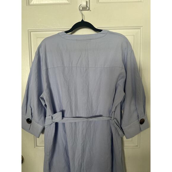 Zara Dress Womens XL Blue Belted Shirt Midi Henley 3/4 Sleeve Work Office - Picture 8 of 8